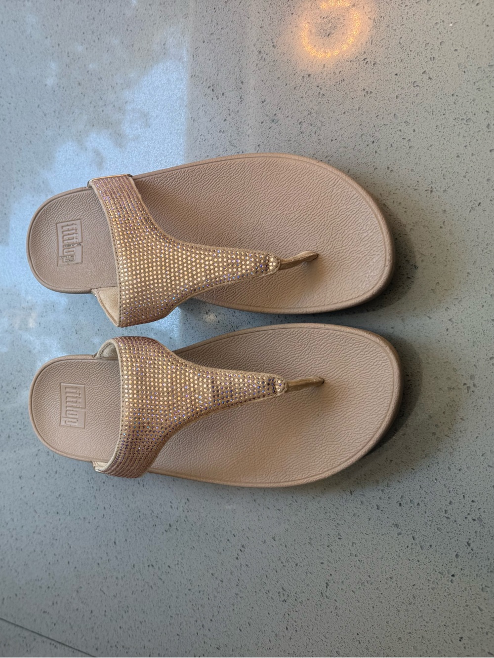 Sparkle Rose Gold Thong Sandals with Cushioned Footbed